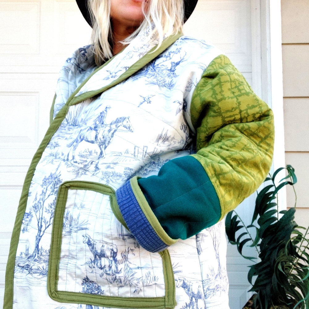 Handmade Chic Multicolor Trench Coat Blue Delft Country Colorblock - Picture 4 of 6